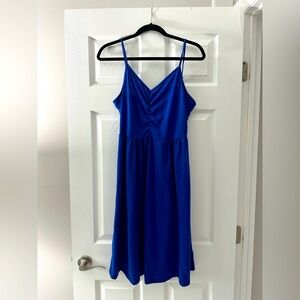 Classic Blue strappy dress. Falls past knee. Soft Cotton.